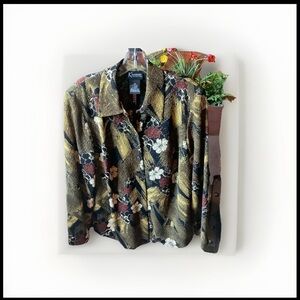 Vintage Size 16W Floral Button-Up Split Back Jacket/ Topper